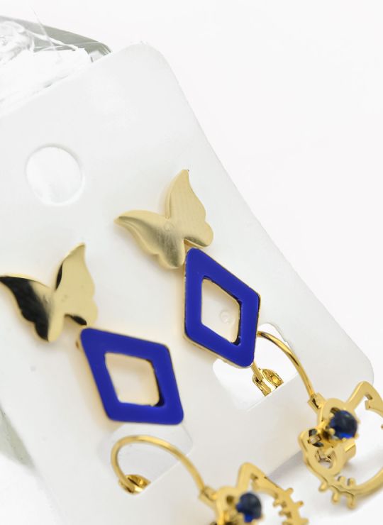 SET DE ARETES X 3 CRISTALES SURTIDO/ACERO INOXIDABLE