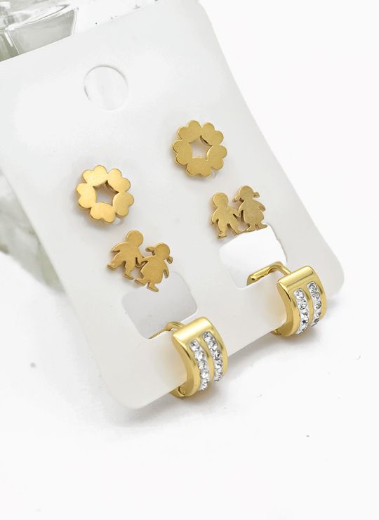 SET DE ARETES X 3 CRISTALES SURTIDO/ACERO INOXIDABLE
