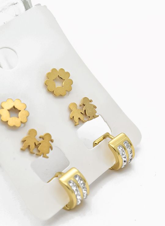 SET DE ARETES X 3 CRISTALES SURTIDO/ACERO INOXIDABLE