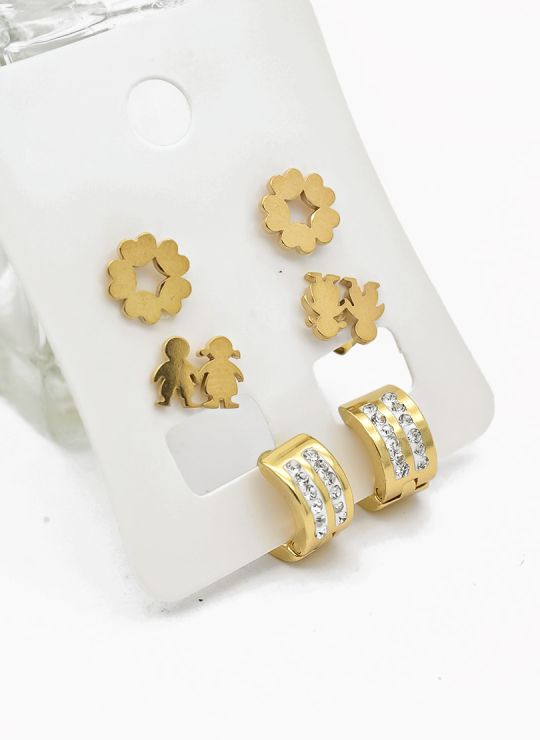 SET DE ARETES X 3 CRISTALES SURTIDO/ACERO INOXIDABLE