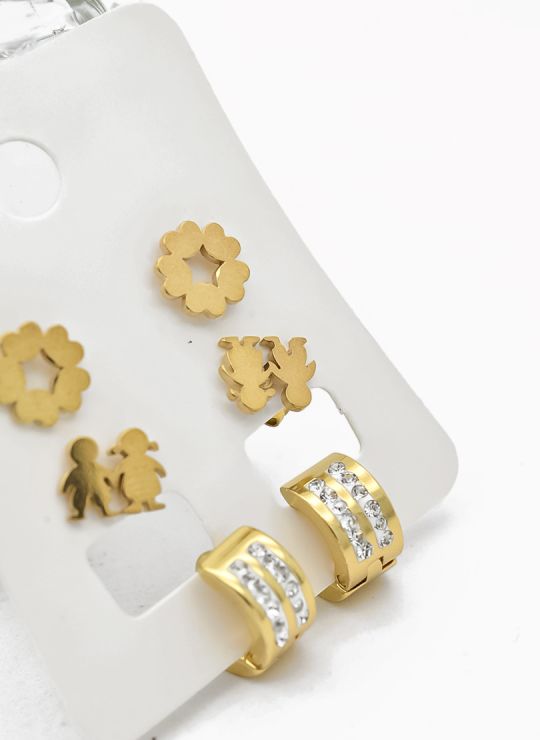 SET DE ARETES X 3 CRISTALES SURTIDO/ACERO INOXIDABLE