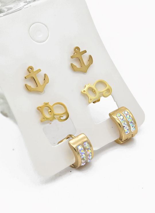 SET DE ARETES X 3 CRISTALES SURTIDO/ACERO INOXIDABLE
