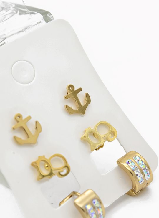 SET DE ARETES X 3 CRISTALES SURTIDO/ACERO INOXIDABLE