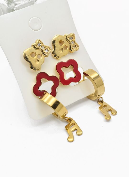 SET DE ARETES X 3 CRISTALES SURTIDO/ACERO INOXIDABLE