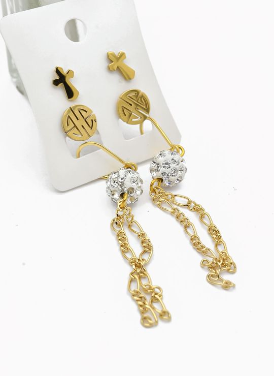 SET DE ARETES X 3 CRISTALES SURTIDO/ACERO INOXIDABLE