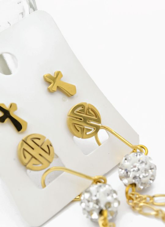 SET DE ARETES X 3 CRISTALES SURTIDO/ACERO INOXIDABLE