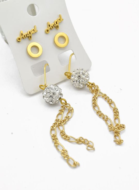 SET DE ARETES X 3 CRISTALES SURTIDO/ACERO INOXIDABLE