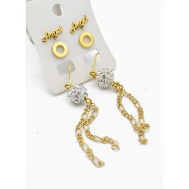 SET DE ARETES X 3 CRISTALES SURTIDO/ACERO INOXIDABLE