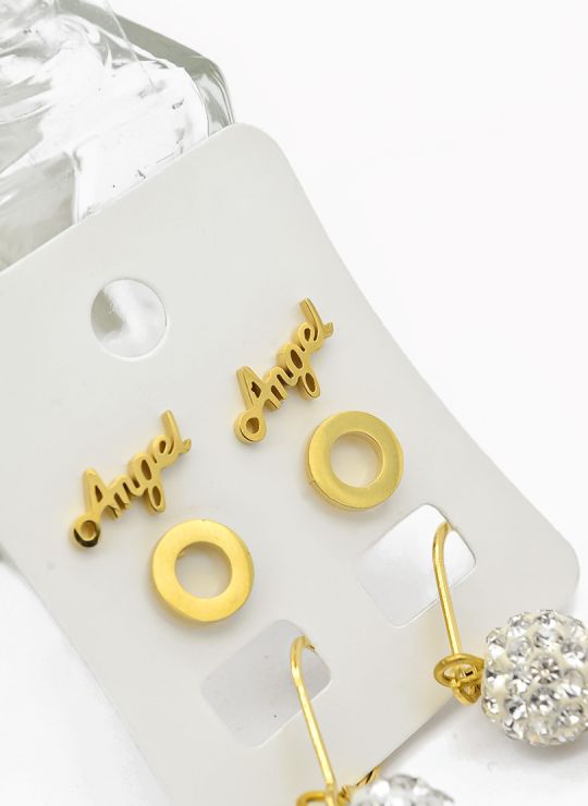 SET DE ARETES X 3 CRISTALES SURTIDO/ACERO INOXIDABLE