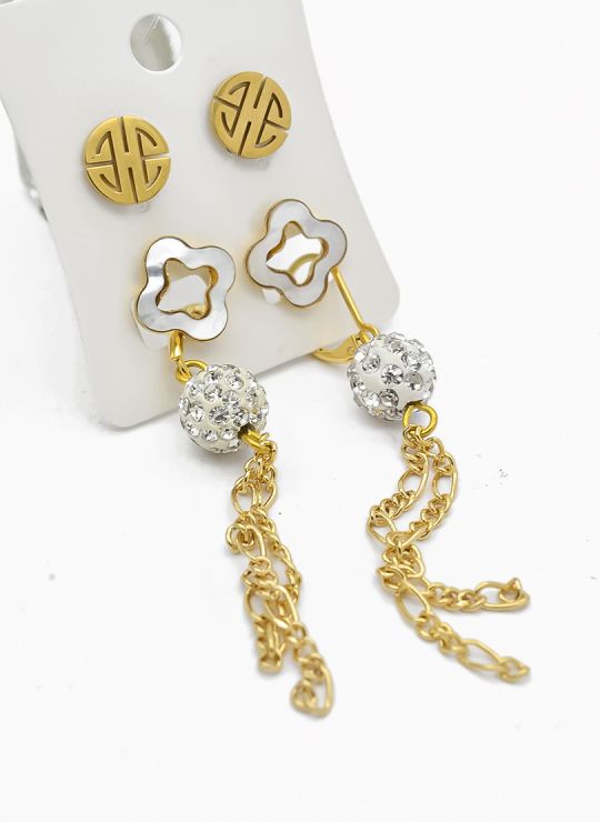 SET DE ARETES X 3 CRISTALES SURTIDO/ACERO INOXIDABLE