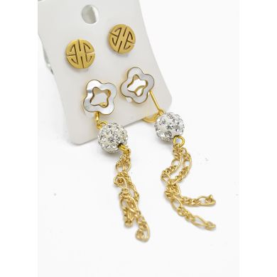 SET DE ARETES X 3 CRISTALES SURTIDO/ACERO INOXIDABLE