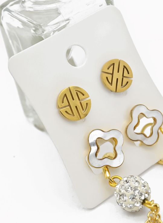 SET DE ARETES X 3 CRISTALES SURTIDO/ACERO INOXIDABLE