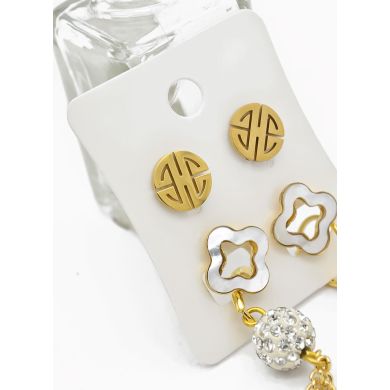 SET DE ARETES X 3 CRISTALES SURTIDO/ACERO INOXIDABLE