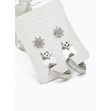 SET DE ARETES X 3 CRISTALES SURTIDO/ACERO INOXIDABLE
