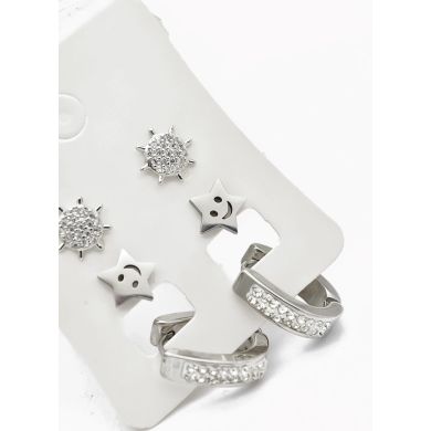 SET DE ARETES X 3 CRISTALES SURTIDO/ACERO INOXIDABLE