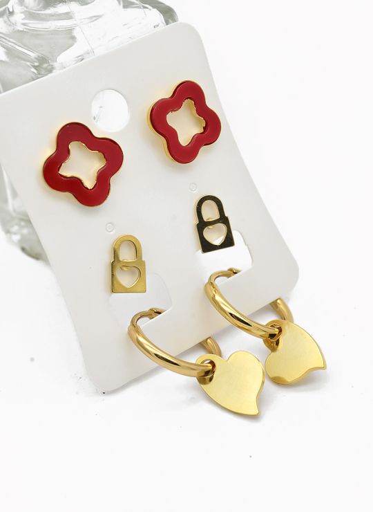 SET DE ARETES X 3 CRISTALES SURTIDO/ACERO INOXIDABLE