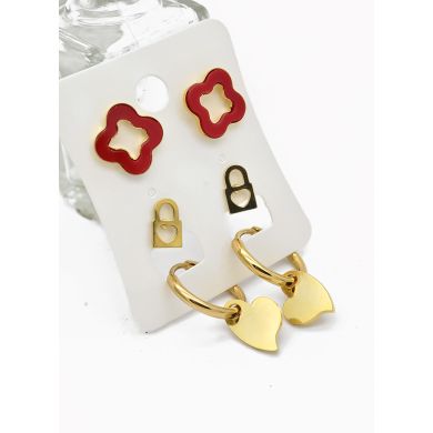 SET DE ARETES X 3 CRISTALES SURTIDO/ACERO INOXIDABLE