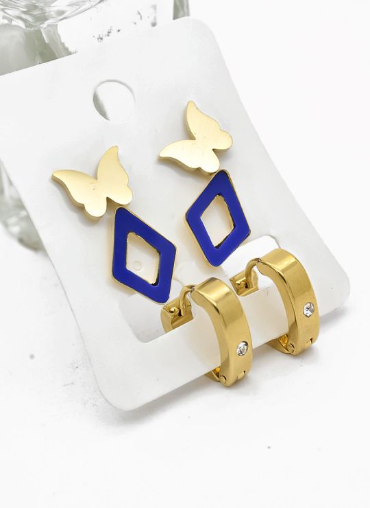 SET DE ARETES X 3 CRISTALES SURTIDO/ACERO INOXIDABLE