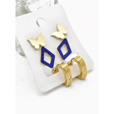 SET DE ARETES X 3 CRISTALES SURTIDO/ACERO INOXIDABLE