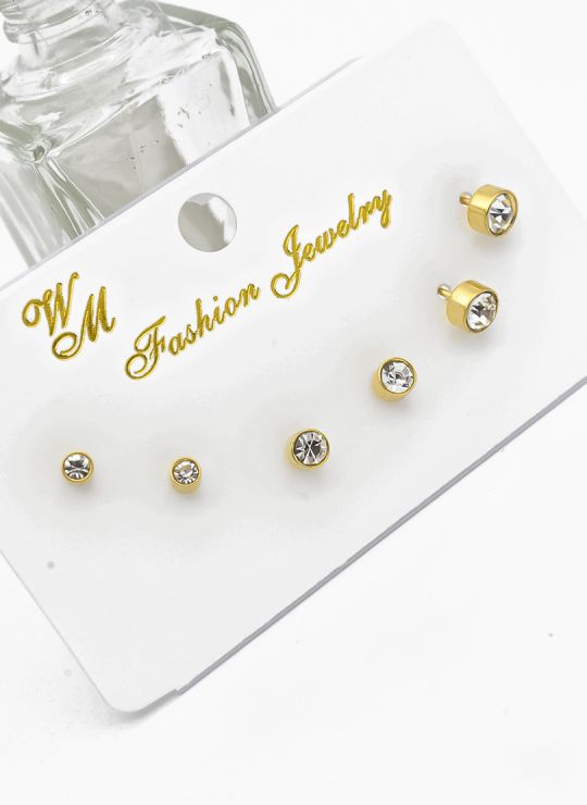 SET DE ARETES X 3 CRISTALES SURTIDO/ACERO INOXIDABLE