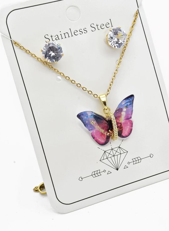 SET DE COLLAR, DIJE Y ARETES EN ACERO INOXIDABLE 316L