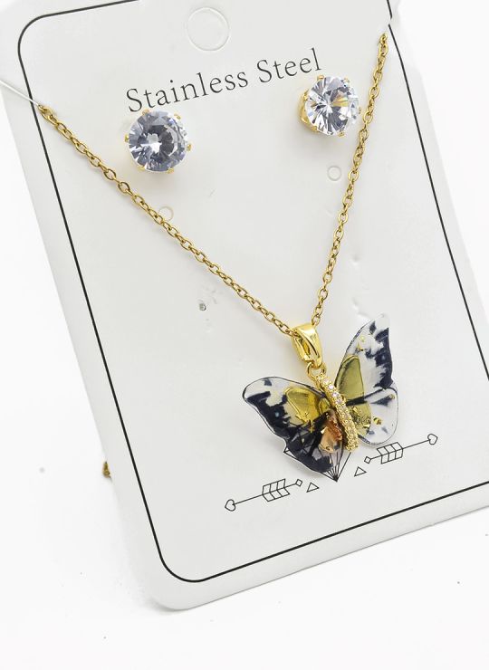 SET DE COLLAR, DIJE Y ARETES EN ACERO INOXIDABLE 316L