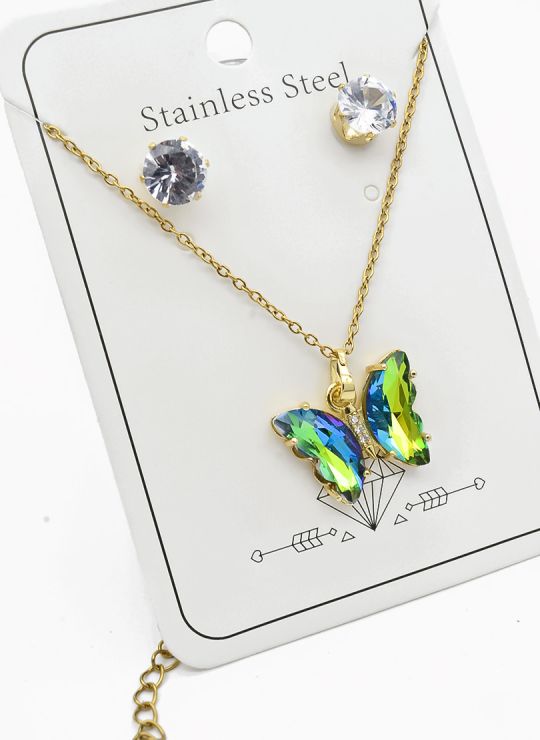 SET DE COLLAR, DIJE Y ARETES EN ACERO INOXIDABLE 316L