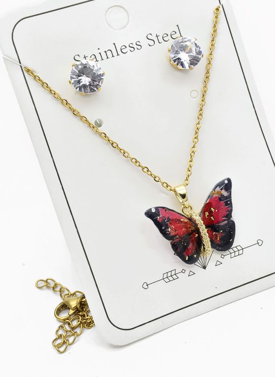SET DE COLLAR, DIJE Y ARETES EN ACERO INOXIDABLE 316L