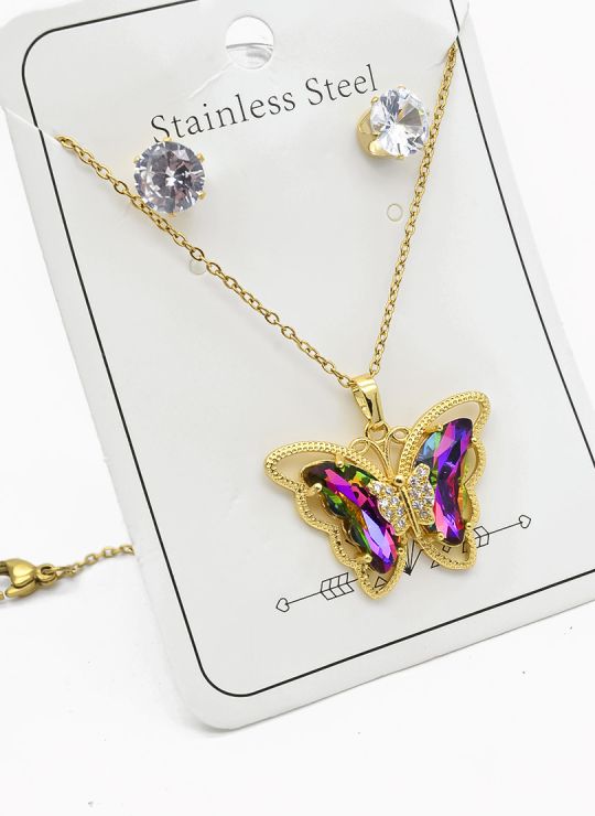 SET DE COLLAR, DIJE Y ARETES EN ACERO INOXIDABLE 316L
