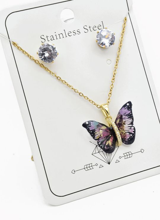 SET DE COLLAR, DIJE Y ARETES EN ACERO INOXIDABLE 316L