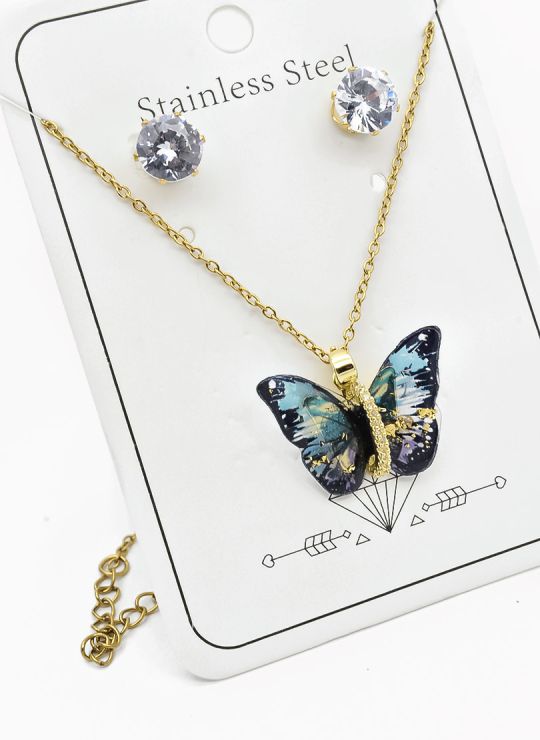 SET DE COLLAR, DIJE Y ARETES EN ACERO INOXIDABLE 316L