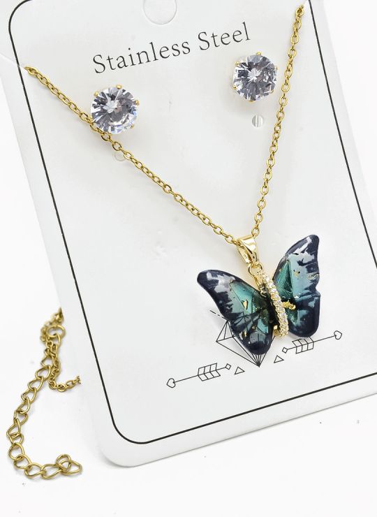 SET DE COLLAR, DIJE Y ARETES EN ACERO INOXIDABLE 316L
