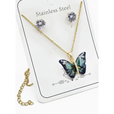 SET DE COLLAR, DIJE Y ARETES EN ACERO INOXIDABLE 316L