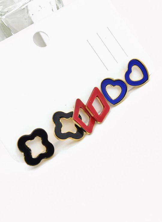 SET DE ARETES X 3 CRISTALES SURTIDO/ACERO INOXIDABLE