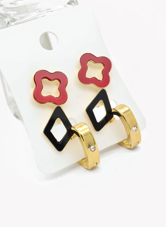 SET DE ARETES X 3 CRISTALES SURTIDO/ACERO INOXIDABLE