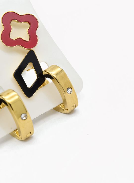 SET DE ARETES X 3 CRISTALES SURTIDO/ACERO INOXIDABLE