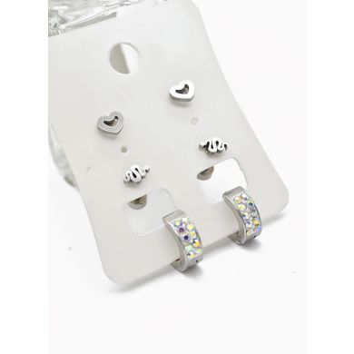 SET DE ARETES X 3 CRISTALES SURTIDO/ACERO INOXIDABLE