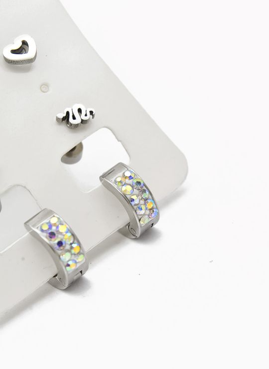 SET DE ARETES X 3 CRISTALES SURTIDO/ACERO INOXIDABLE