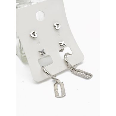 SET DE ARETES X 3 CRISTALES SURTIDO/ACERO INOXIDABLE