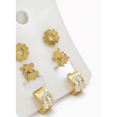 SET DE ARETES X 3 CRISTALES SURTIDO/ACERO INOXIDABLE