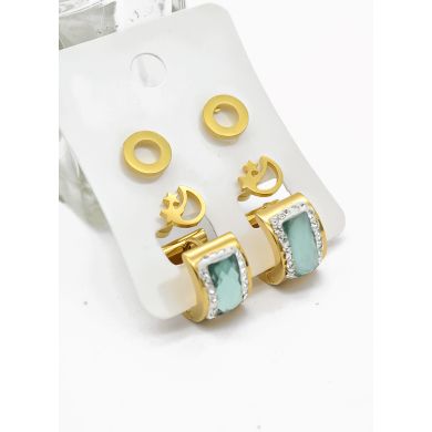 SET DE ARETES X 3 CRISTALES SURTIDO/ACERO INOXIDABLE
