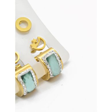 SET DE ARETES X 3 CRISTALES SURTIDO/ACERO INOXIDABLE