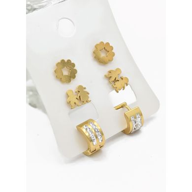 SET DE ARETES X 3 CRISTALES SURTIDO/ACERO INOXIDABLE