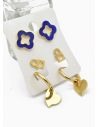 SET DE ARETES X 3 CRISTALES SURTIDO/ACERO INOXIDABLE