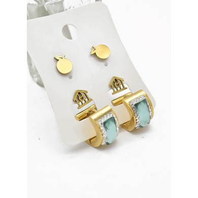 SET DE ARETES X 3 CRISTALES SURTIDO/ACERO INOXIDABLE