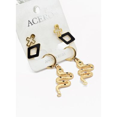 SET DE ARETES X 3 CRISTALES SURTIDO/ACERO INOXIDABLE