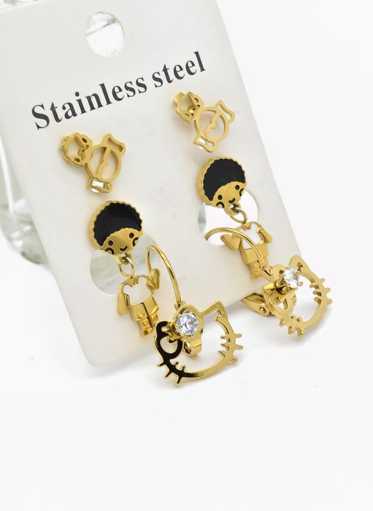 SET DE ARETES X 3 CRISTALES SURTIDO/ACERO INOXIDABLE