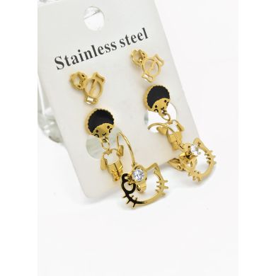 SET DE ARETES X 3 CRISTALES SURTIDO/ACERO INOXIDABLE