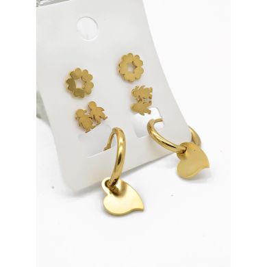 SET DE ARETES X 3 CRISTALES SURTIDO/ACERO INOXIDABLE