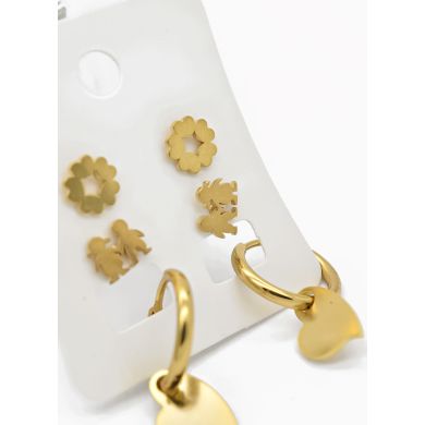 SET DE ARETES X 3 CRISTALES SURTIDO/ACERO INOXIDABLE